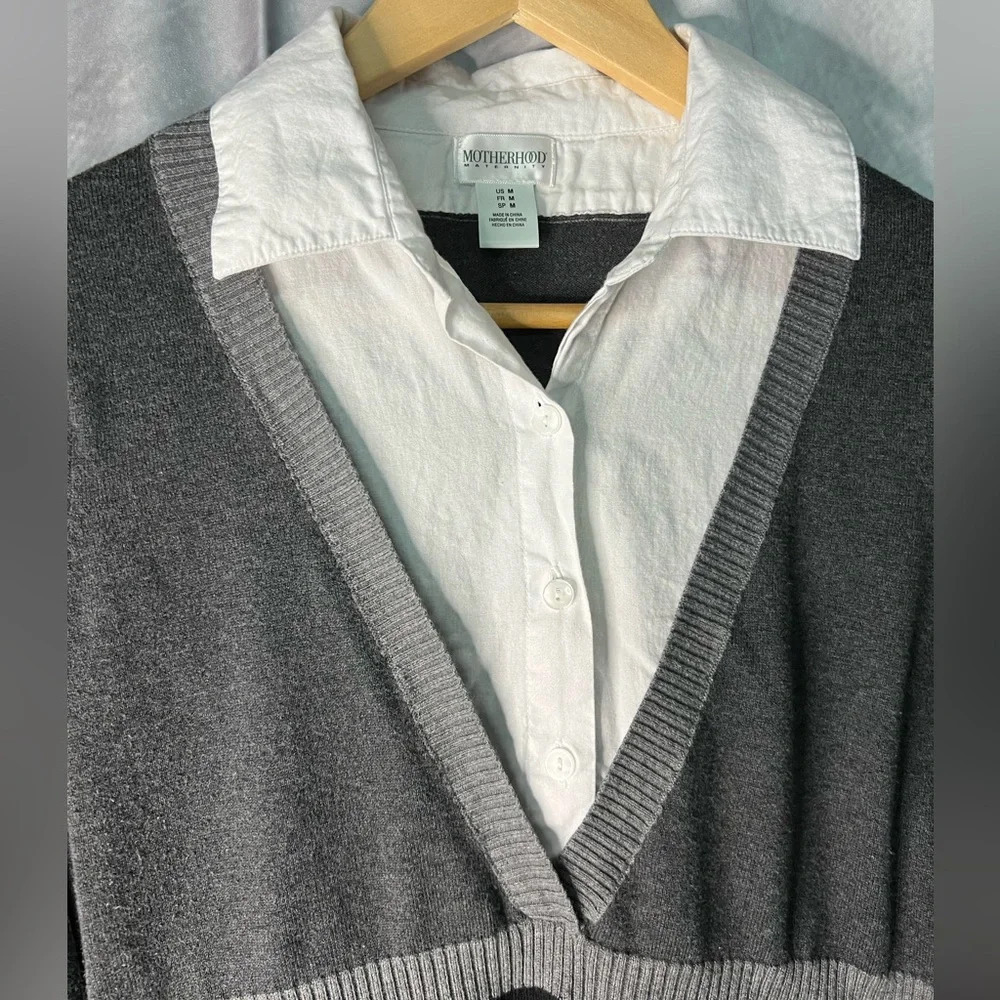 Motherhood Maternity Grey, Black and White Faux Layered Sweater - size Medium - Picture 7 of 9